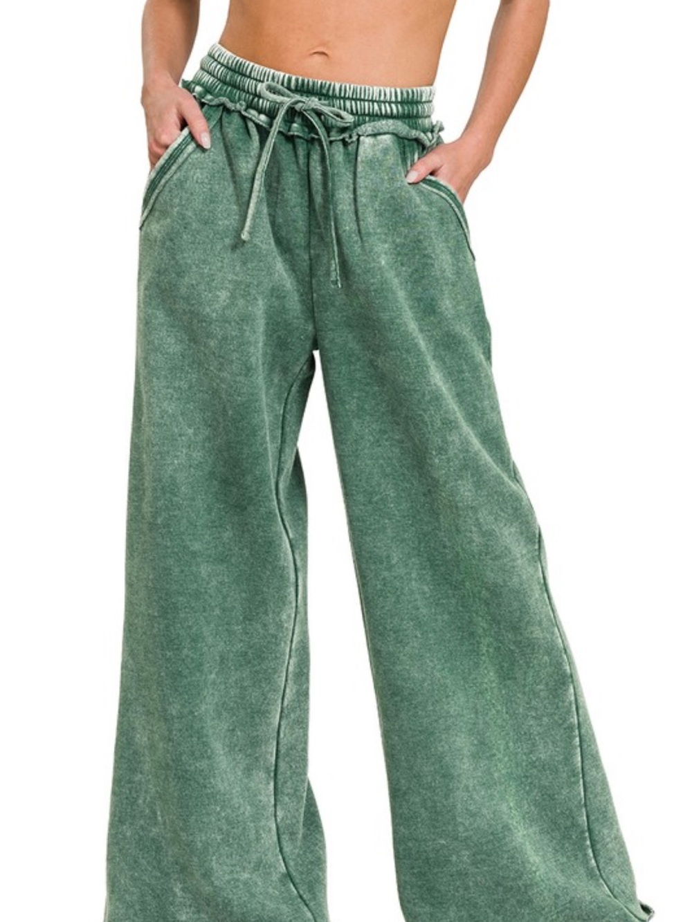 Zenana DK Green Fleece Bomber Jacket and Wide Leg Sweatpants Set - Picture 3 of 3